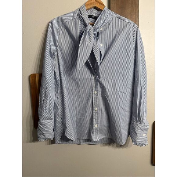 MNG blue and white stripe button up shirt size 6 - Picture 1 of 4